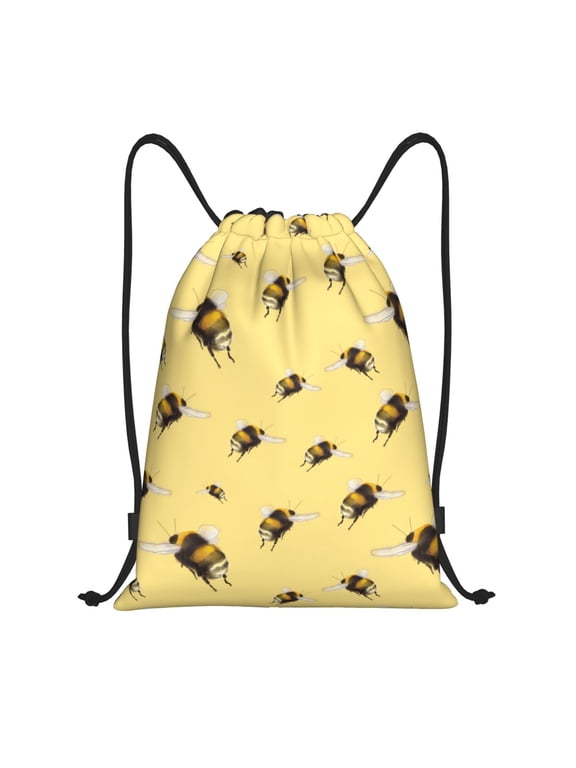 Drawstring Backpack - funny bumblebees yellow Splash Proof Small Drawstring Gym Bag for Women Men, Cinch Sports String Bag Backpack for Travel Swimming Beach