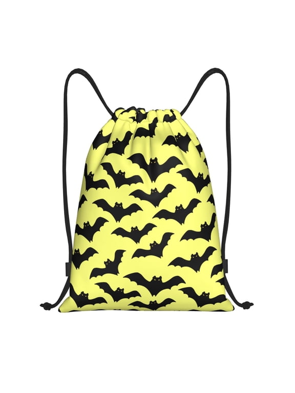 Drawstring Backpack - funny cartoon bats Halloween yellow Splash Proof Small Drawstring Gym Bag for Women Men, Cinch Sports String Bag Backpack for Travel Swimming Beach