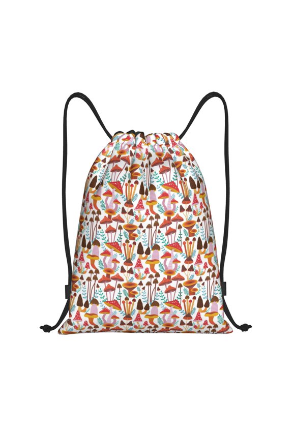 Drawstring Backpack - funny mushrooms Splash Proof Small Drawstring Gym Bag for Women Men, Cinch Sports String Bag Backpack for Travel Swimming Beach