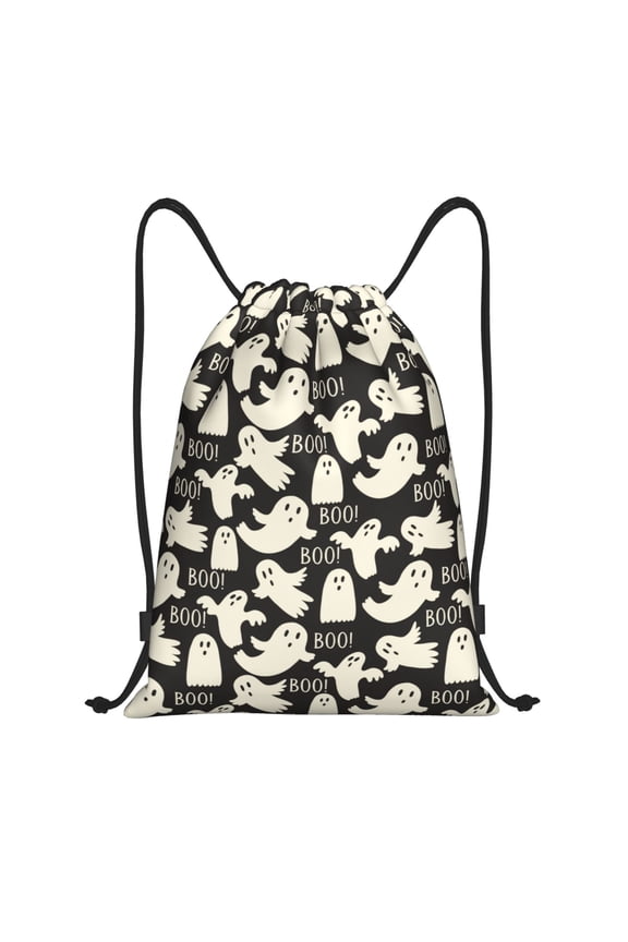 Drawstring Backpack - ghost_boo_halloween_pattern Splash Proof Small Drawstring Gym Bag for Women Men, Cinch Sports String Bag Backpack for Travel Swimming Beach