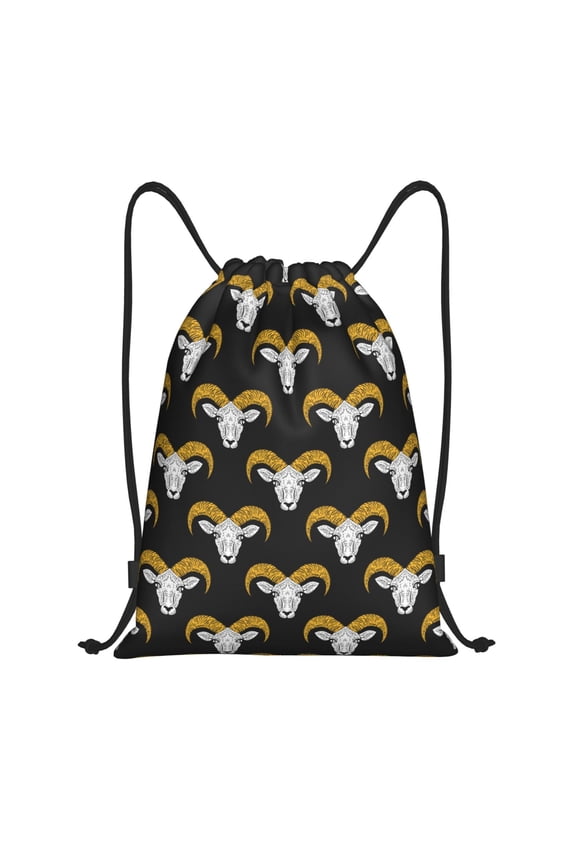 Drawstring Backpack - goat head cool black Splash Proof Small Drawstring Gym Bag for Women Men, Cinch Sports String Bag Backpack for Travel Swimming Beach