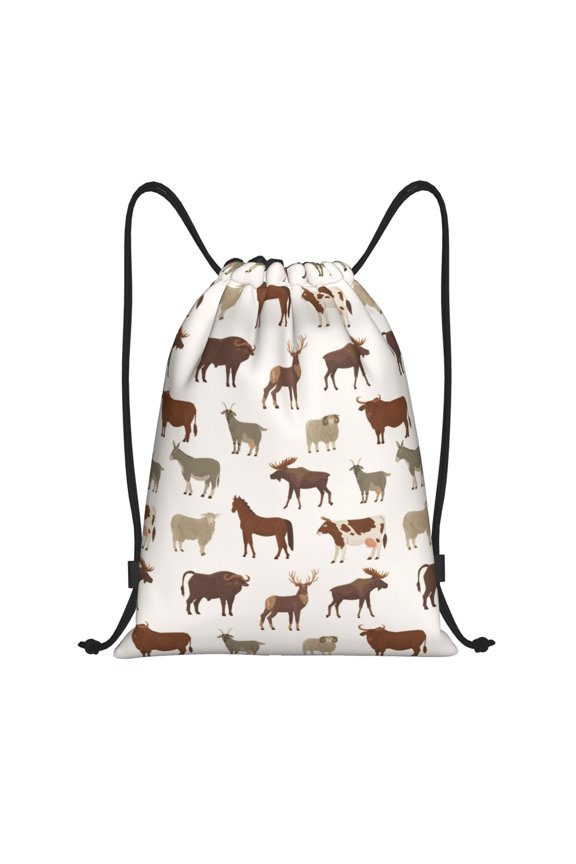 Drawstring Backpack - goat moose buffalo deer print Splash Proof Small Drawstring Gym Bag for Women Men, Cinch Sports String Bag Backpack for Travel Swimming Beach