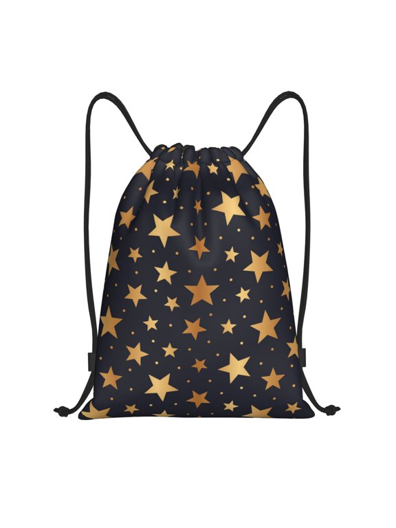 Drawstring Backpack - gold glitter star Splash Proof Small Drawstring Gym Bag for Women Men, Cinch Sports String Bag Backpack for Travel Swimming Beach
