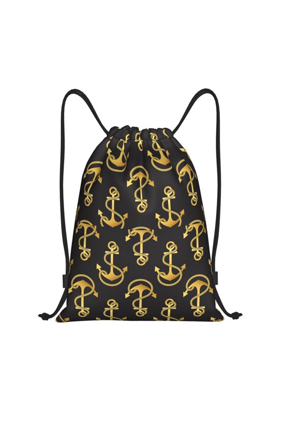 Drawstring Backpack - golden anchor rope black cool Splash Proof Small Drawstring Gym Bag for Women Men, Cinch Sports String Bag Backpack for Travel Swimming Beach
