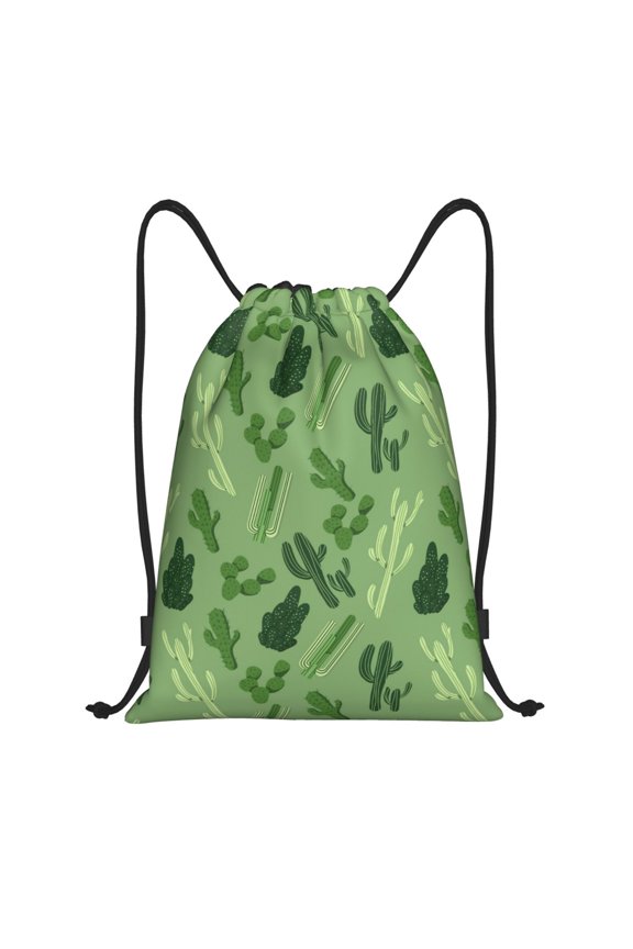 Drawstring Backpack - green Cactus Pattern Splash Proof Small Drawstring Gym Bag for Women Men, Cinch Sports String Bag Backpack for Travel Swimming Beach