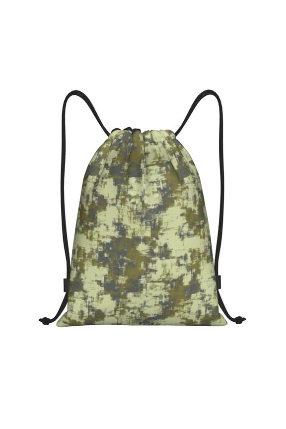 Drawstring Backpack - green Camouflage pattern Splash Proof Small Drawstring Gym Bag for Women Men, Cinch Sports String Bag Backpack for Travel Swimming Beach