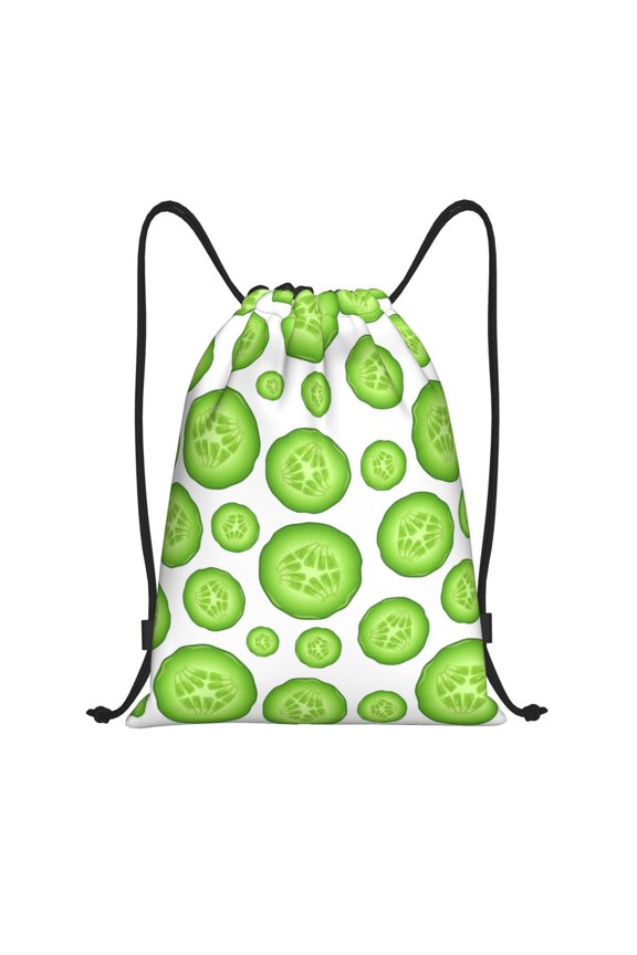 Drawstring Backpack - green Cucumber slices Splash Proof Small Drawstring Gym Bag for Women Men, Cinch Sports String Bag Backpack for Travel Swimming Beach
