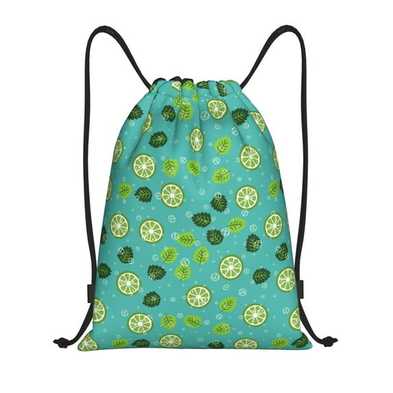 Drawstring Backpack - green Lemon leaves bubble Splash Proof Small Drawstring Gym Bag for Women Men, Cinch Sports String Bag Backpack for Travel Swimming Beach