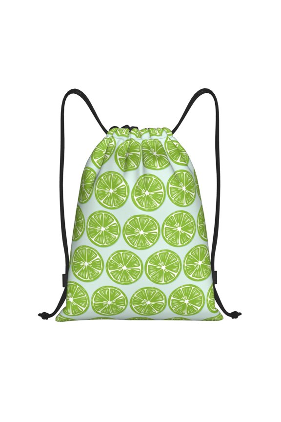 Drawstring Backpack - green lemon slices Splash Proof Small Drawstring Gym Bag for Women Men, Cinch Sports String Bag Backpack for Travel Swimming Beach