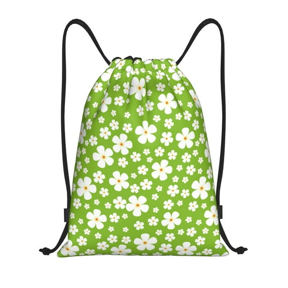 Drawstring Backpack - green white flowers Splash Proof Small Drawstring Gym Bag for Women Men, Cinch Sports String Bag Backpack for Travel Swimming Beach