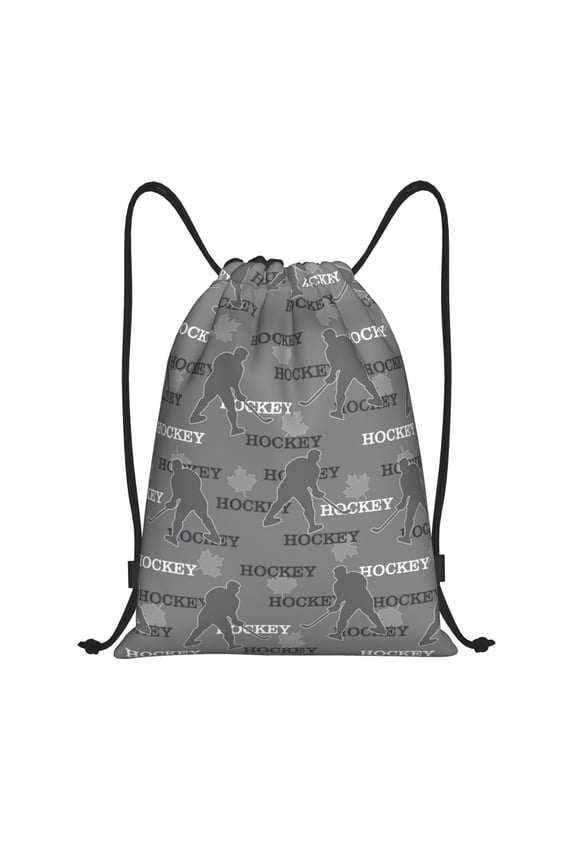 Drawstring Backpack - grey hockey players cool Splash Proof Small Drawstring Gym Bag for Women Men, Cinch Sports String Bag Backpack for Travel Swimming Beach
