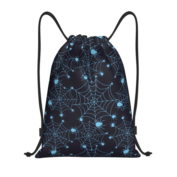 Drawstring Backpack - halloween blue spiderweb cobweb Splash Proof Small Drawstring Gym Bag for Women Men, Cinch Sports String Bag Backpack for Travel Swimming Beach