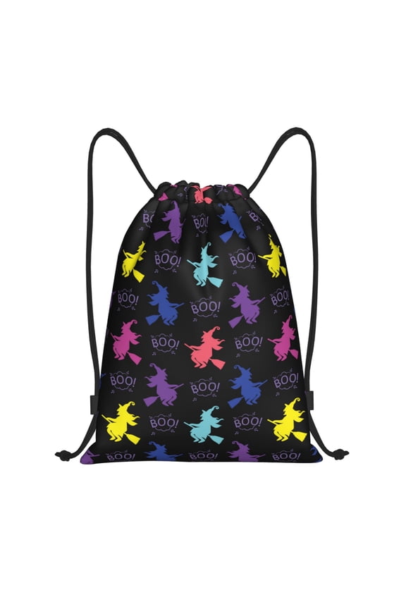 Drawstring Backpack - halloween boo witch colorful Splash Proof Small Drawstring Gym Bag for Women Men, Cinch Sports String Bag Backpack for Travel Swimming Beach