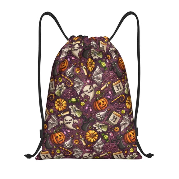 Drawstring Backpack - halloween element Patterns Splash Proof Small Drawstring Gym Bag for Women Men, Cinch Sports String Bag Backpack for Travel Swimming Beach