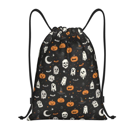 Drawstring Backpack - halloween elements Splash Proof Small Drawstring Gym Bag for Women Men, Cinch Sports String Bag Backpack for Travel Swimming Beach