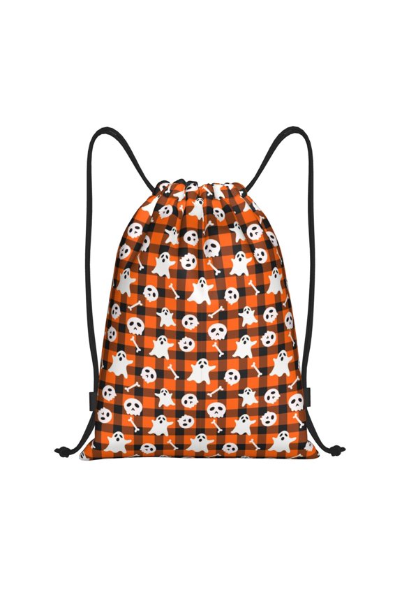 Drawstring Backpack - halloween ghost plaid Splash Proof Small Drawstring Gym Bag for Women Men, Cinch Sports String Bag Backpack for Travel Swimming Beach