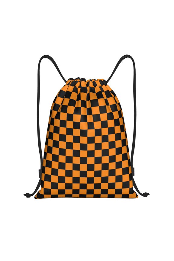Drawstring Backpack - halloween plaid print Splash Proof Small Drawstring Gym Bag for Women Men, Cinch Sports String Bag Backpack for Travel Swimming Beach