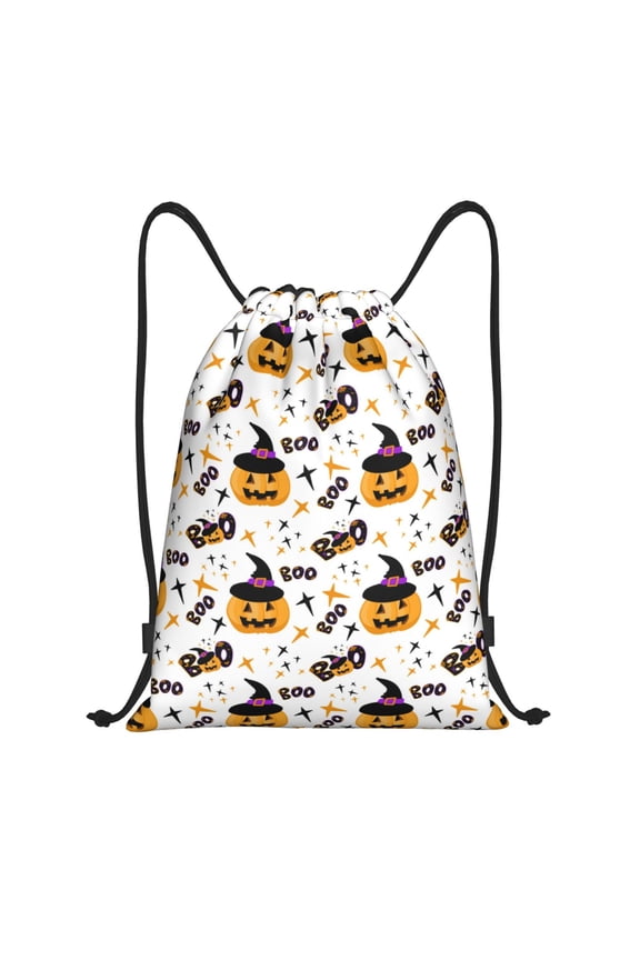 Drawstring Backpack - halloween pumpkin hat boo Splash Proof Small Drawstring Gym Bag for Women Men, Cinch Sports String Bag Backpack for Travel Swimming Beach