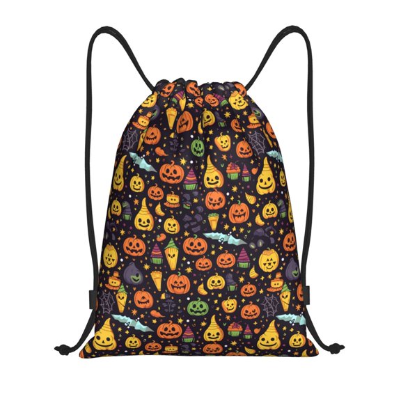 Drawstring Backpack - halloween pumpkins elements Splash Proof Small Drawstring Gym Bag for Women Men, Cinch Sports String Bag Backpack for Travel Swimming Beach
