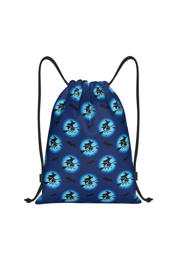 Drawstring Backpack - halloween witch blue Splash Proof Small Drawstring Gym Bag for Women Men, Cinch Sports String Bag Backpack for Travel Swimming Beach