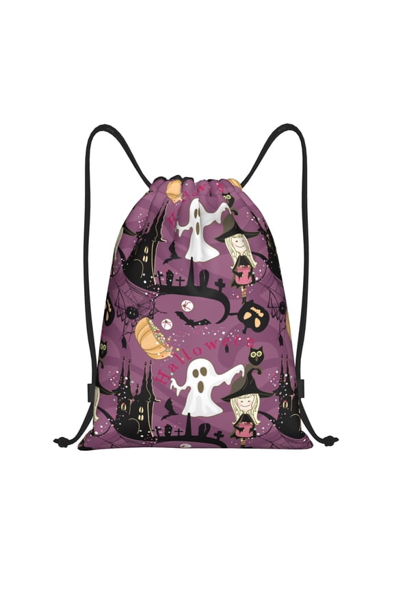 Drawstring Backpack - halloween witch cartoon Splash Proof Small Drawstring Gym Bag for Women Men, Cinch Sports String Bag Backpack for Travel Swimming Beach
