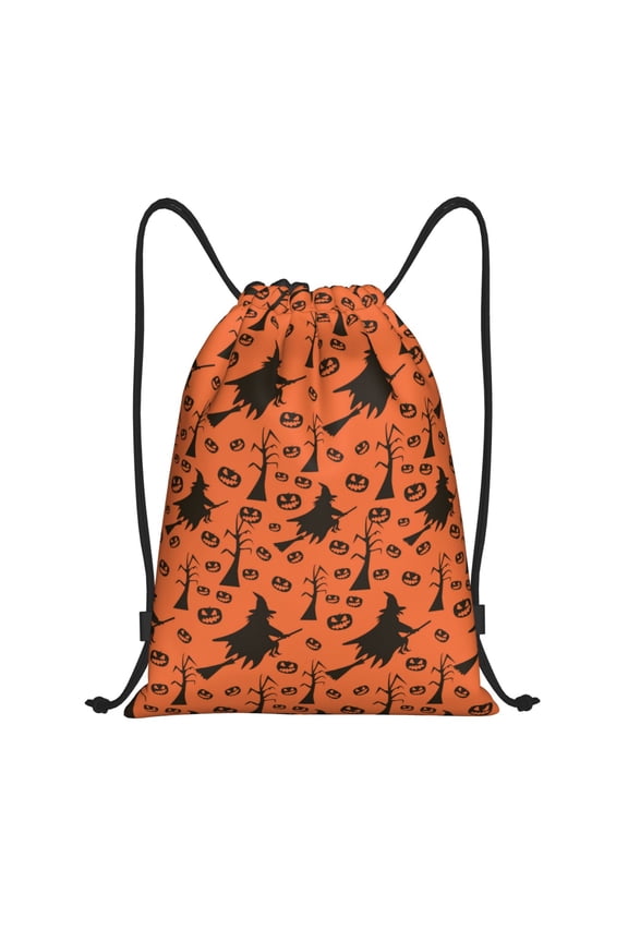 Drawstring Backpack - halloween witch print Splash Proof Small Drawstring Gym Bag for Women Men, Cinch Sports String Bag Backpack for Travel Swimming Beach