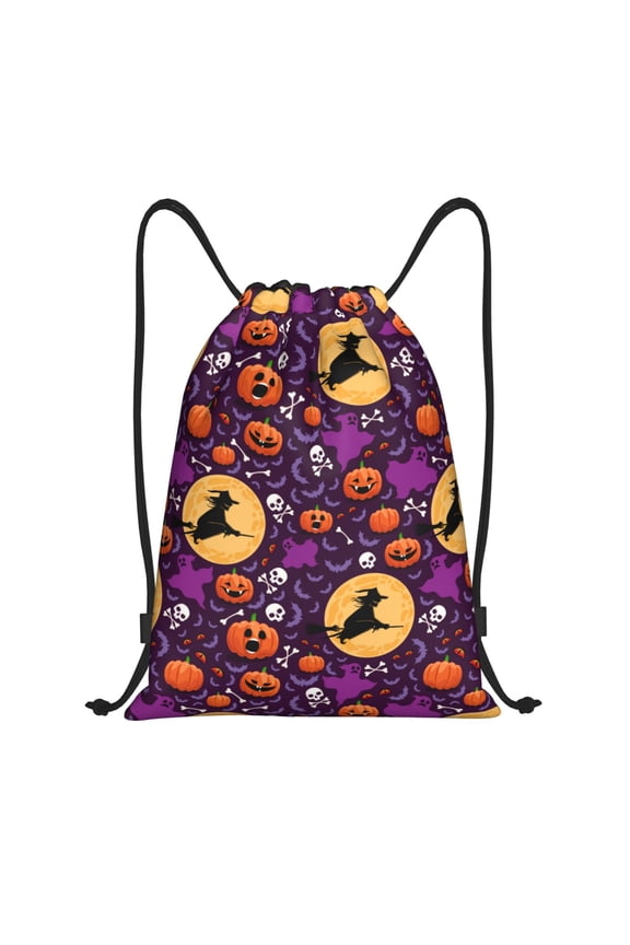 Drawstring Backpack - halloween witch pumpkins Splash Proof Small Drawstring Gym Bag for Women Men, Cinch Sports String Bag Backpack for Travel Swimming Beach