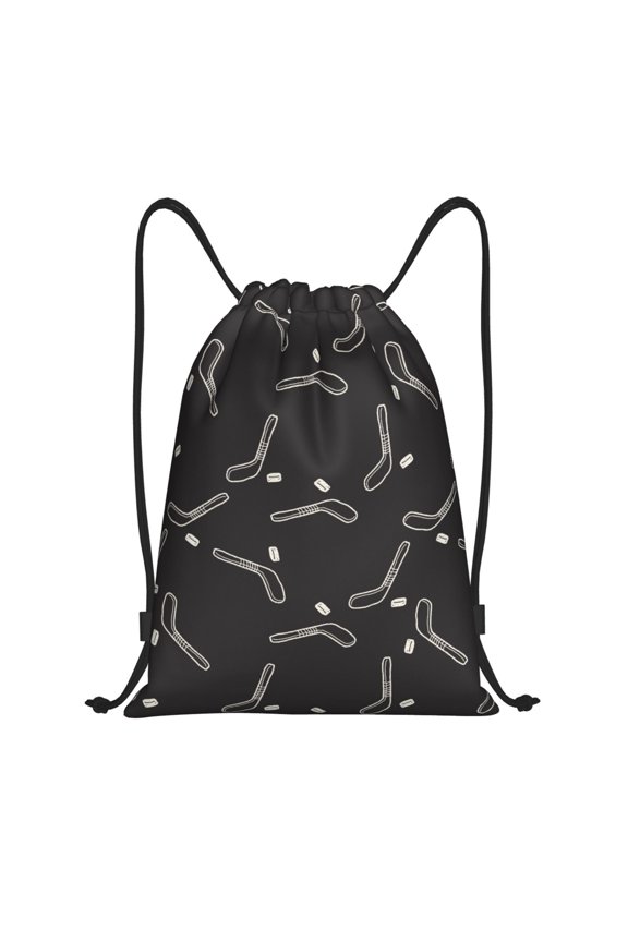 Drawstring Backpack - hockey doodle black Splash Proof Small Drawstring Gym Bag for Women Men, Cinch Sports String Bag Backpack for Travel Swimming Beach