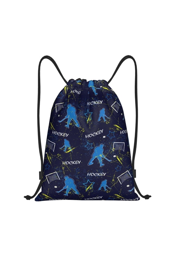 Drawstring Backpack - hockey players blue cool Splash Proof Small Drawstring Gym Bag for Women Men, Cinch Sports String Bag Backpack for Travel Swimming Beach
