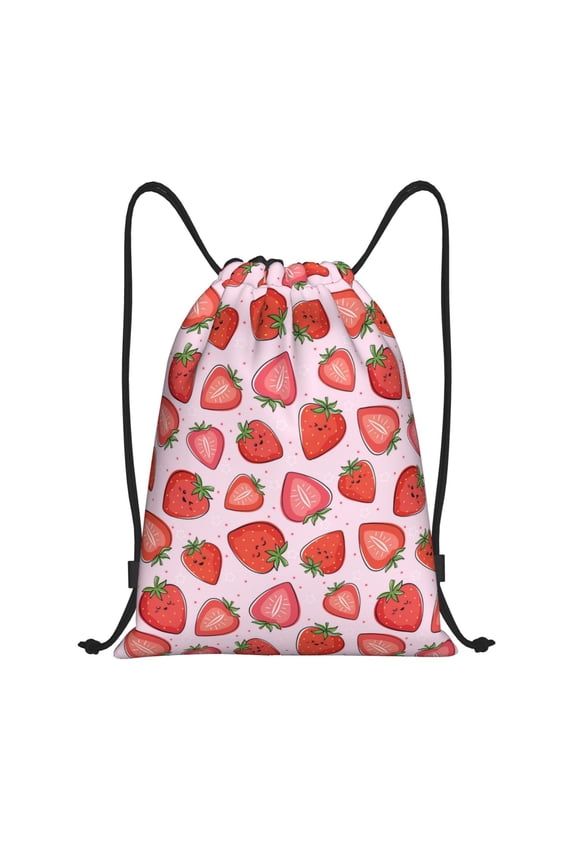 Drawstring Backpack - kawaii strawberry fruits Splash Proof Small Drawstring Gym Bag for Women Men, Cinch Sports String Bag Backpack for Travel Swimming Beach
