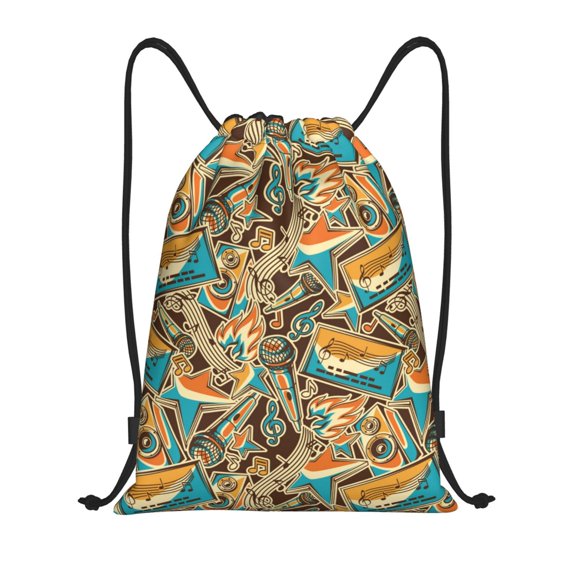 Drawstring Backpack - musical elements Splash Proof Small Drawstring Gym Bag for Women Men, Cinch Sports String Bag Backpack for Travel Swimming Beach