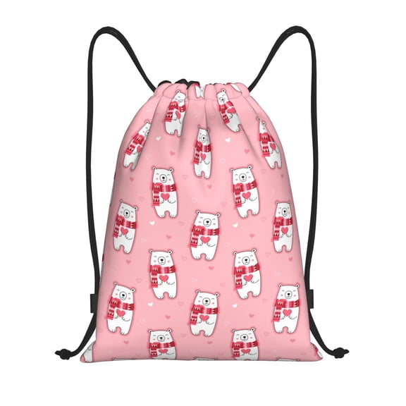 Drawstring Backpack - pink Scarf bear Splash Proof Small Drawstring Gym Bag for Women Men, Cinch Sports String Bag Backpack for Travel Swimming Beach