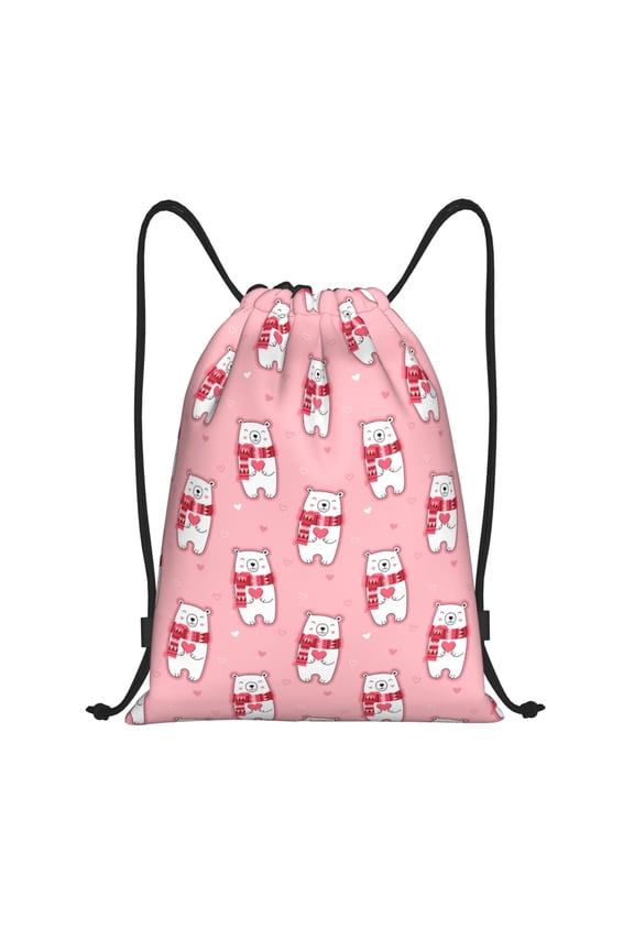 Drawstring Backpack - pink Scarf bear Splash Proof Small Drawstring Gym Bag for Women Men, Cinch Sports String Bag Backpack for Travel Swimming Beach
