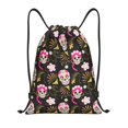 thumbnail image 1 of Drawstring Backpack - pink Skull daisy Splash Proof Small Drawstring Gym Bag for Women Men, Cinch Sports String Bag Backpack for Travel Swimming Beach, 1 of 8