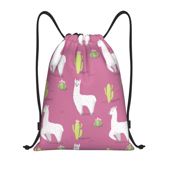 Drawstring Backpack - pink america lama alpacas cactus Splash Proof Small Drawstring Gym Bag for Women Men, Cinch Sports String Bag Backpack for Travel Swimming Beach