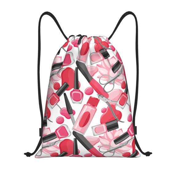 Drawstring Backpack - pink makeup Splash Proof Small Drawstring Gym Bag for Women Men, Cinch Sports String Bag Backpack for Travel Swimming Beach
