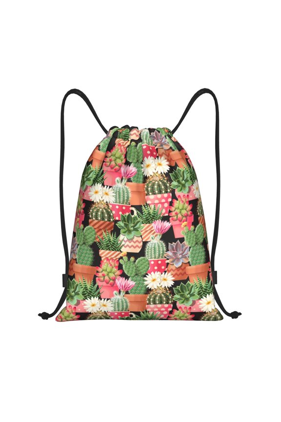 Drawstring Backpack - potted plant Cactus Splash Proof Small Drawstring Gym Bag for Women Men, Cinch Sports String Bag Backpack for Travel Swimming Beach
