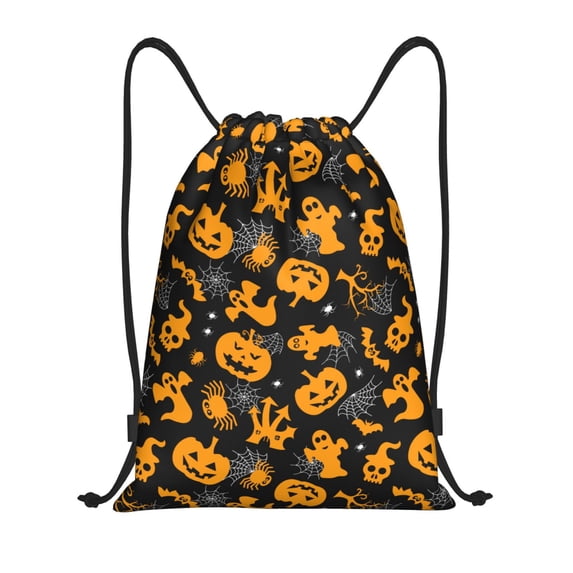 Drawstring Backpack - pumpkin halloween spider web Splash Proof Small Drawstring Gym Bag for Women Men, Cinch Sports String Bag Backpack for Travel Swimming Beach