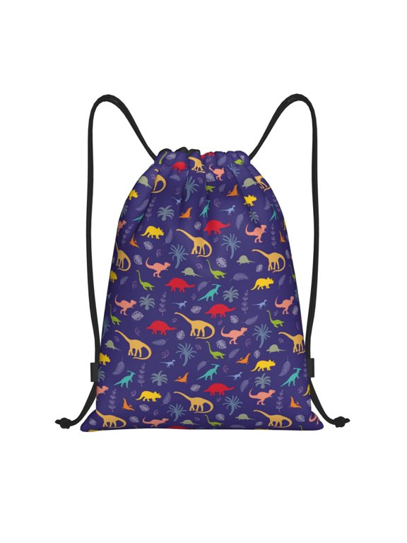 Drawstring Backpack - purple Dinosaur Splash Proof Small Drawstring Gym Bag for Women Men, Cinch Sports String Bag Backpack for Travel Swimming Beach
