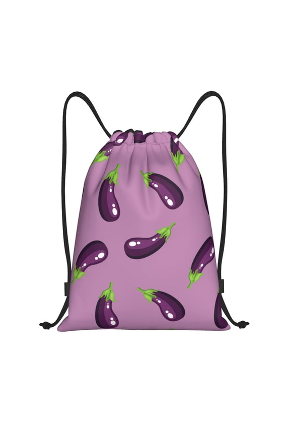 Drawstring Backpack - purple Eggplant Pattern Splash Proof Small Drawstring Gym Bag for Women Men, Cinch Sports String Bag Backpack for Travel Swimming Beach