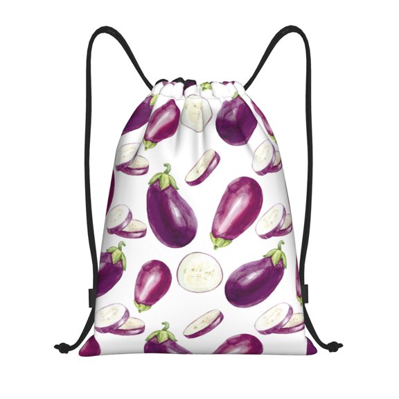 Drawstring Backpack - purple Eggplant slices Splash Proof Small Drawstring Gym Bag for Women Men, Cinch Sports String Bag Backpack for Travel Swimming Beach