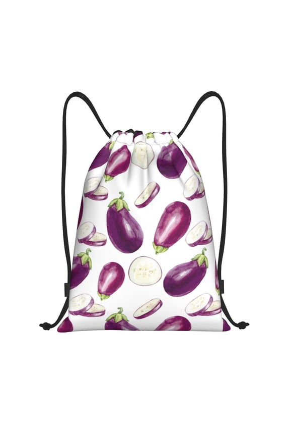 Drawstring Backpack - purple Eggplant slices Splash Proof Small Drawstring Gym Bag for Women Men, Cinch Sports String Bag Backpack for Travel Swimming Beach