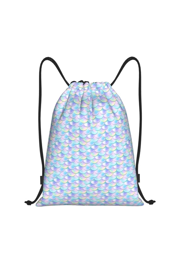 Drawstring Backpack - purple Shiny Fish scale Splash Proof Small Drawstring Gym Bag for Women Men, Cinch Sports String Bag Backpack for Travel Swimming Beach