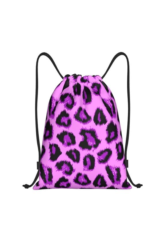 Drawstring Backpack - purple leopard print Splash Proof Small Drawstring Gym Bag for Women Men, Cinch Sports String Bag Backpack for Travel Swimming Beach