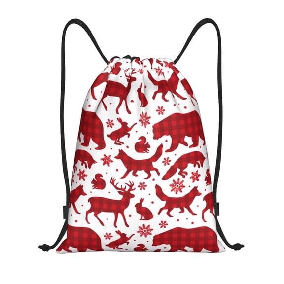 Drawstring Backpack - red plaid Moose Bunny bear Splash Proof Small Drawstring Gym Bag for Women Men, Cinch Sports String Bag Backpack for Travel Swimming Beach