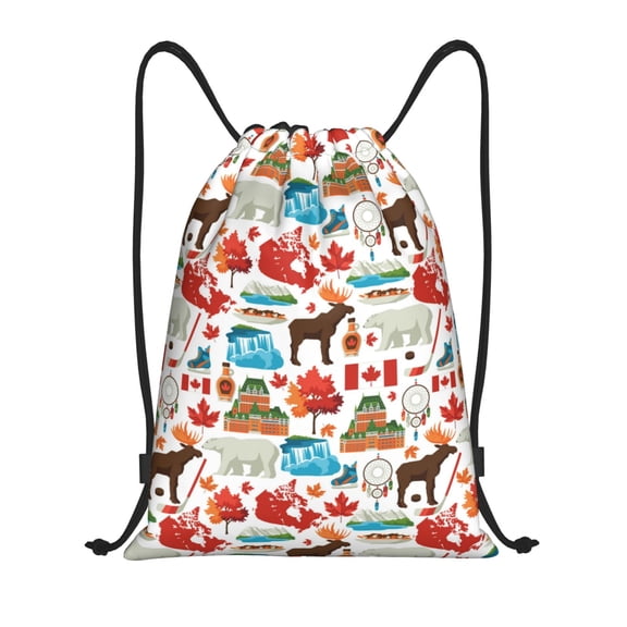 Drawstring Backpack - reindeer polar bear Splash Proof Small Drawstring Gym Bag for Women Men, Cinch Sports String Bag Backpack for Travel Swimming Beach