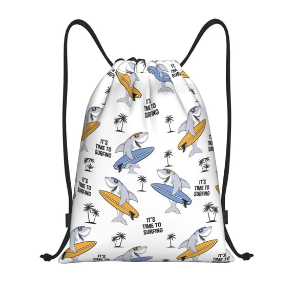 Drawstring Backpack - shark surfing Splash Proof Small Drawstring Gym Bag for Women Men, Cinch Sports String Bag Backpack for Travel Swimming Beach