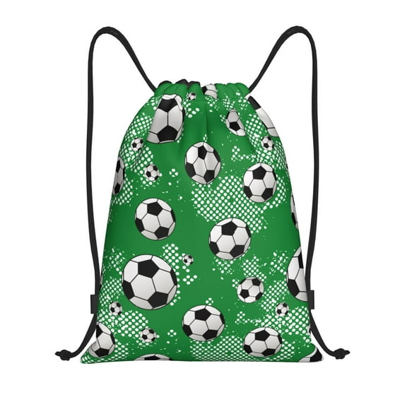 Drawstring Backpack - soccer balls Cute green Splash Proof Small Drawstring Gym Bag for Women Men, Cinch Sports String Bag Backpack for Travel Swimming Beach