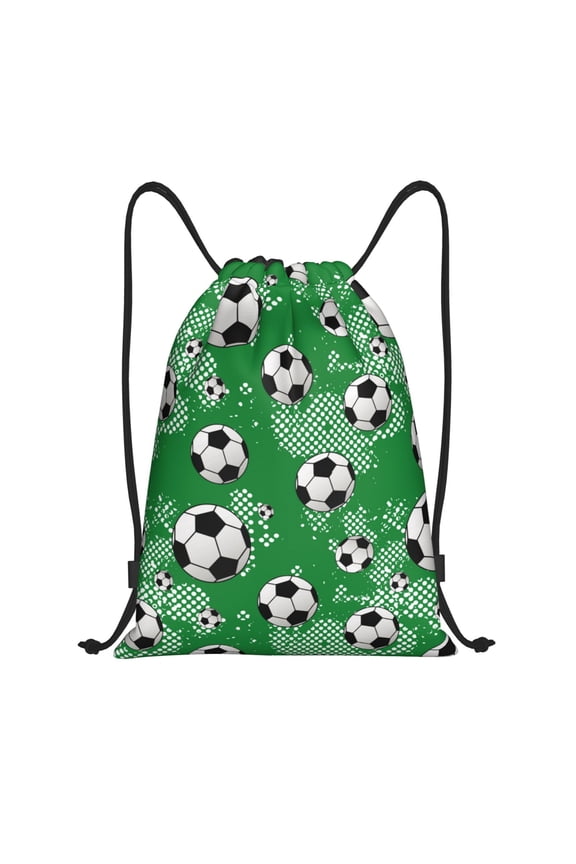 Drawstring Backpack - soccer balls Cute green Splash Proof Small Drawstring Gym Bag for Women Men, Cinch Sports String Bag Backpack for Travel Swimming Beach