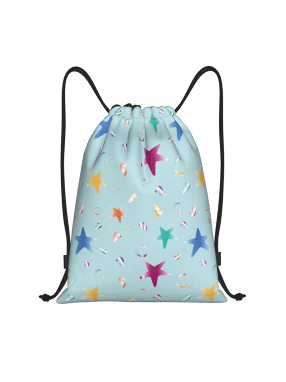 Drawstring Backpack - starfish seahorses air bubbles Splash Proof Small Drawstring Gym Bag for Women Men, Cinch Sports String Bag Backpack for Travel Swimming Beach